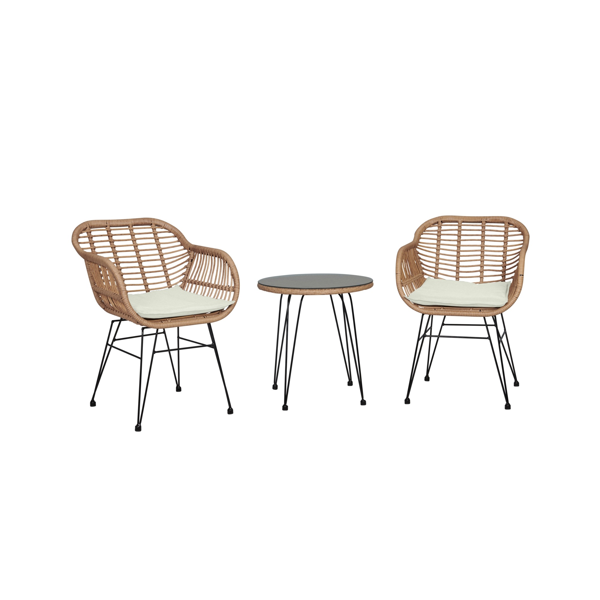 Manhattan Comfort, Antibes 1.0 Steel Rattan 3Pc Patio Conv Set Cream, Pieces (qty.) 3 Primary Color Cream, Seating Capacity 2 Model# OD-CV010